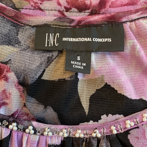 INC international concepts floral cold shoulder beaded neckline top size small - Picture 9 of 9